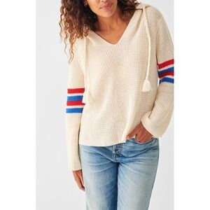 FAHERTY Wool Blend Wisp Waffle Knitted Sweater Hoodie‎ Size Medium Cream